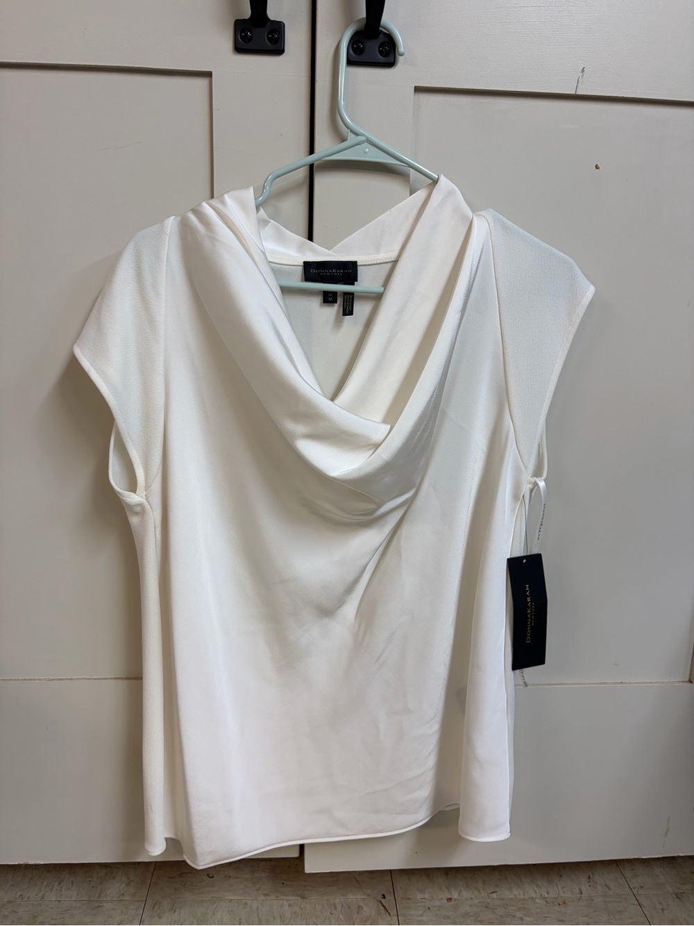 Donna Karan White Draped Cowl Neck Top
